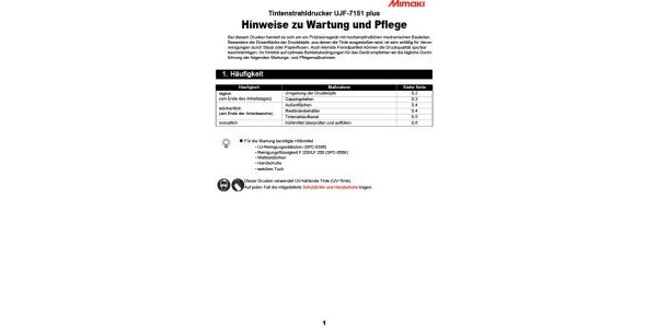 UJF-7151 plus Wartung & Pflege / Care & Maintenance